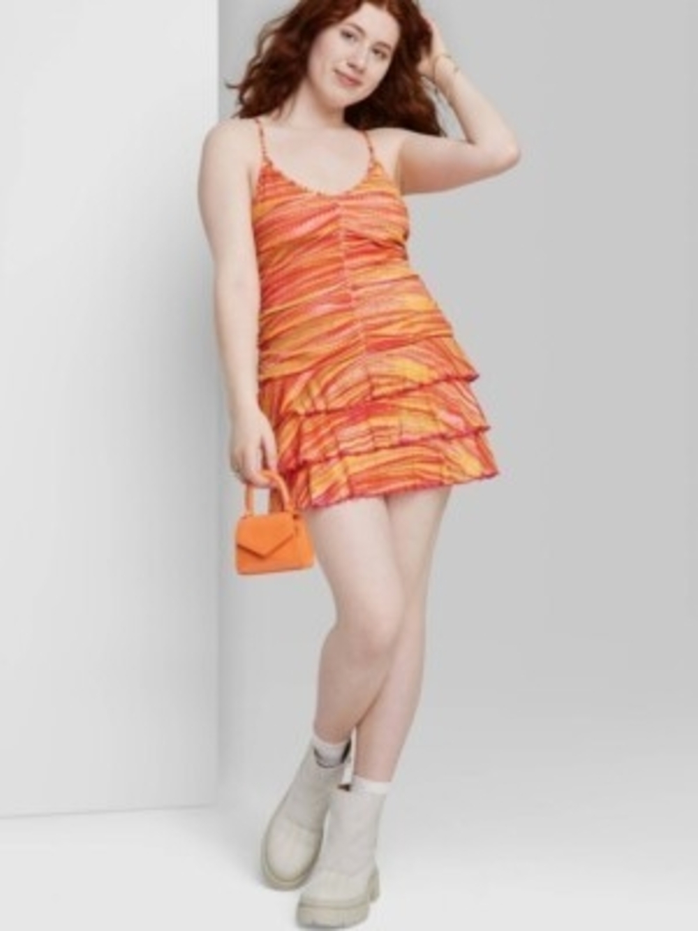 🧡 WILD fable Orange-Pink Ruffle Mini Dress